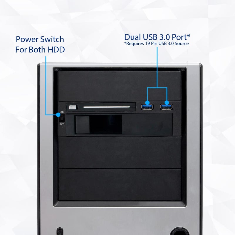 Syba SY-MRA55006 5.25" Bay Tray Less Mobile Rack for 3.5" and 2.5" Sata III HDD with Extra 2 Port USB 3.0, Black/White - Image 3